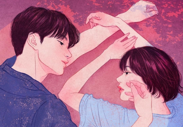 韩国插画师眼里《亲密的情侣触摸》